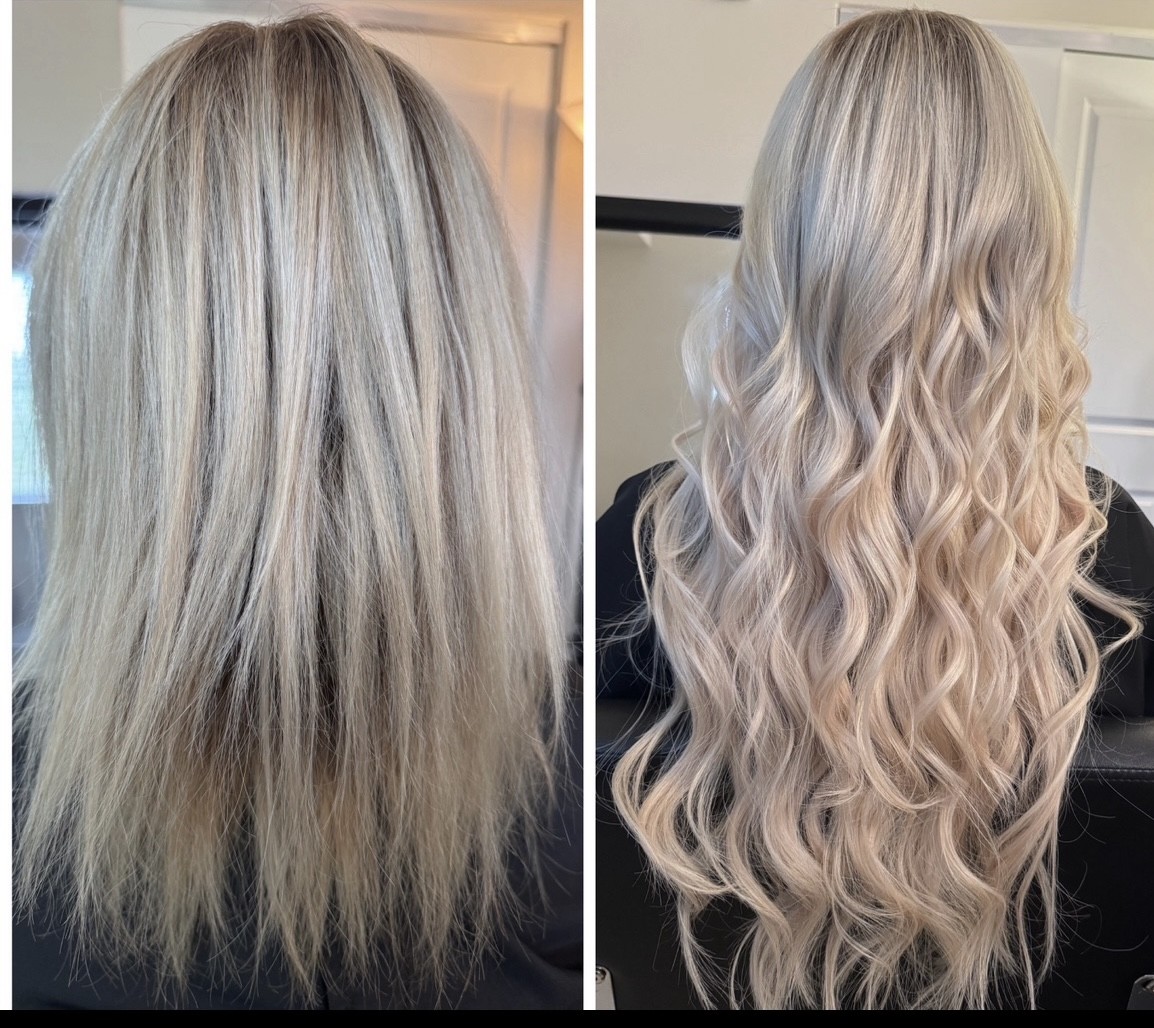 Before and after copper transformation hair extensions in Pompano Beach